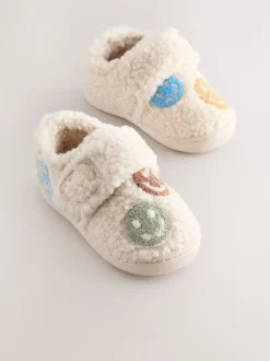 Neutraal met blije gezicht-print - Warm gevoerde pantoffels met kuipzool