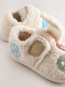 Neutraal met blije gezicht-print - Warm gevoerde pantoffels met kuipzool