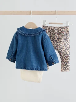Neutraal met dieren - Baby Spijkerjack, Top en Leggings Set 3 Pieces (0mnd-2jr)