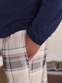 Neutraal/marineblauw - Geruite pyjamaset met korte jersey mouwen 2 stuks