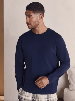 Neutraal/marineblauw - Geruite pyjamaset met korte jersey mouwen 2 stuks