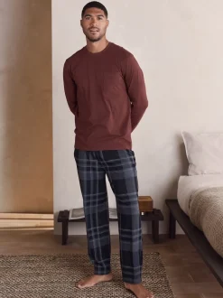 Neutraal/marineblauw - Geruite pyjamaset met korte jersey mouwen 2 stuks