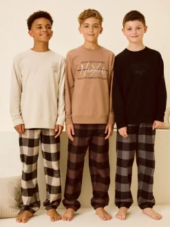 Neutraal/zwart - Verpakking van 3 geweven geruite pyjama's (3-16 jr)