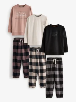Neutraal/zwart - Verpakking van 3 geweven geruite pyjama's (3-16 jr)