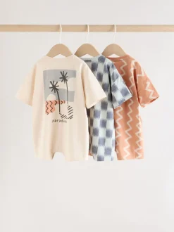 Neutral Sunbaked Printed Button Through - Verpakking van 3 jersey babyrompertjes