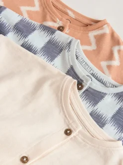 Neutral Sunbaked Printed Button Through - Verpakking van 3 jersey babyrompertjes