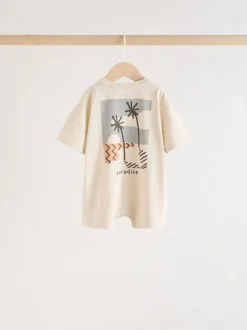 Neutral Sunbaked Printed Button Through - Verpakking van 3 jersey babyrompertjes
