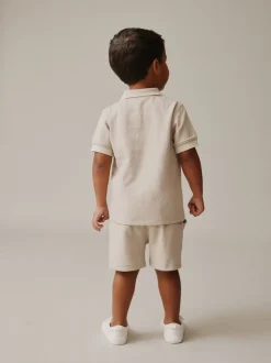 Neutral Zip Neck - Set van poloshirt met korte mouwen en short (3mnd-7jr)
