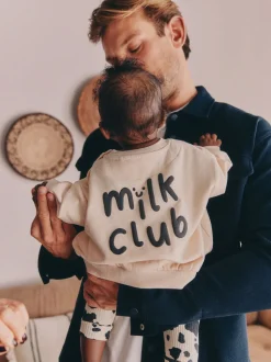 Neutral/Cow Milk Club Printed - Sweat and Leggings Baby Set (0mths-2yrs)