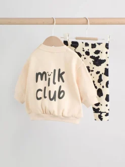 Neutral/Cow Milk Club Printed - Sweat and Leggings Baby Set (0mths-2yrs)