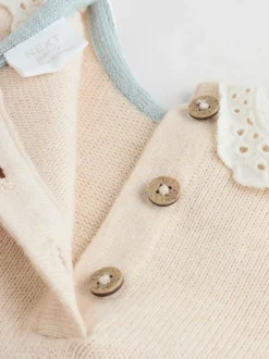 Neutrale Eend/Saliegroen met fijne print - 2 -delige babyset met gebreide trui en legging (0mnd-3jr)