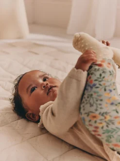 Neutrale Eend/Saliegroen met fijne print - 2 -delige babyset met gebreide trui en legging (0mnd-3jr)