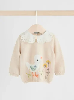 Neutrale Eend/Saliegroen met fijne print - 2 -delige babyset met gebreide trui en legging (0mnd-3jr)