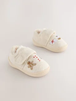 Neutrale kerst - Warm gevoerde pantoffels met kuipzool