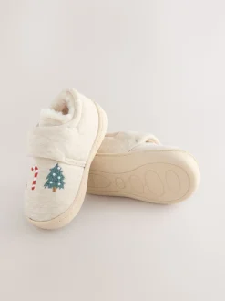 Neutrale kerst - Warm gevoerde pantoffels met kuipzool