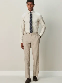 Neutral/Navy Stripe - Normale Pasvorm - Set van overhemd met stropdas