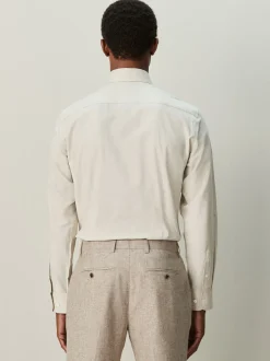 Neutral/Navy Stripe - Normale Pasvorm - Set van overhemd met stropdas