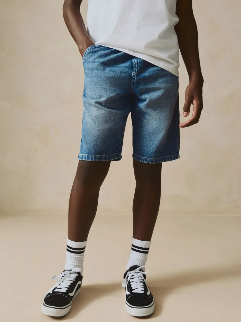 Normaal blauw - Bermuda denim shorts met elastische taille (3 - 16 jr)