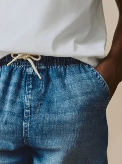 Normaal blauw - Bermuda denim shorts met elastische taille (3 - 16 jr)