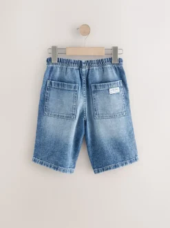 Normaal blauw - Bermuda denim shorts met elastische taille (3 - 16 jr)