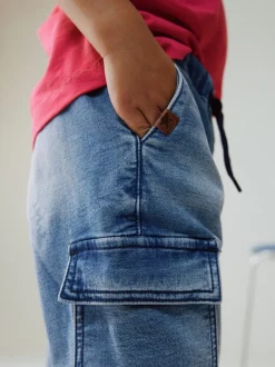 Normaal blauw - Comfortabele wijde cargojeans met stretch (3mnd-7jr)