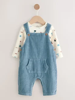 Normaal blauw - Corduroy bretelbroeken en Bodysuit set (0mnd-2jr)