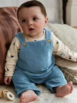Normaal blauw - Corduroy bretelbroeken en Bodysuit set (0mnd-2jr)