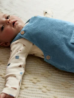 Normaal blauw - Corduroy bretelbroeken en Bodysuit set (0mnd-2jr)