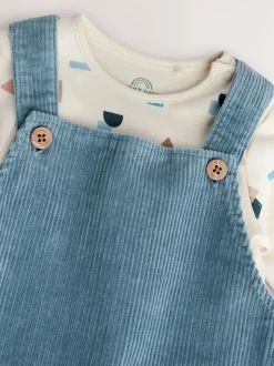 Normaal blauw - Corduroy bretelbroeken en Bodysuit set (0mnd-2jr)