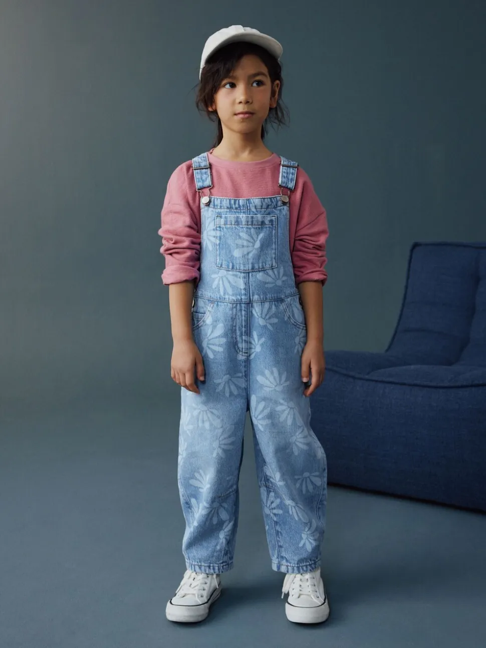 Normaal blauw - Daisy Printed Dungaree (3-16yrs)