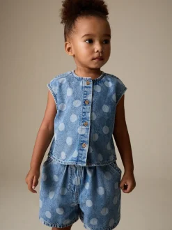 Normaal blauw - Denim Polka Dot Waistcoat and Shorts Set (3mths-7yrs)
