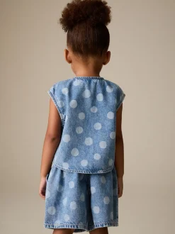 Normaal blauw - Denim Polka Dot Waistcoat and Shorts Set (3mths-7yrs)