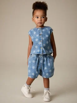 Normaal blauw - Denim Polka Dot Waistcoat and Shorts Set (3mths-7yrs)