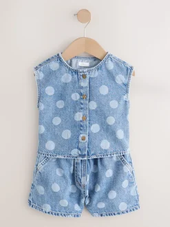 Normaal blauw - Denim Polka Dot Waistcoat and Shorts Set (3mths-7yrs)