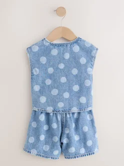 Normaal blauw - Denim Polka Dot Waistcoat and Shorts Set (3mths-7yrs)