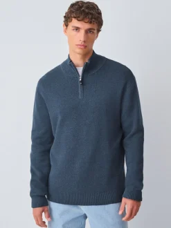 Normaal blauw - Effen - Regular fit 100% katoenen premium trui met korte rits