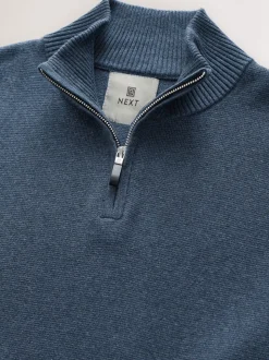 Normaal blauw - Effen - Regular fit 100% katoenen premium trui met korte rits