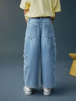 Normaal blauw - Floral Appliqué Wide Leg Jeans (3-16yrs)