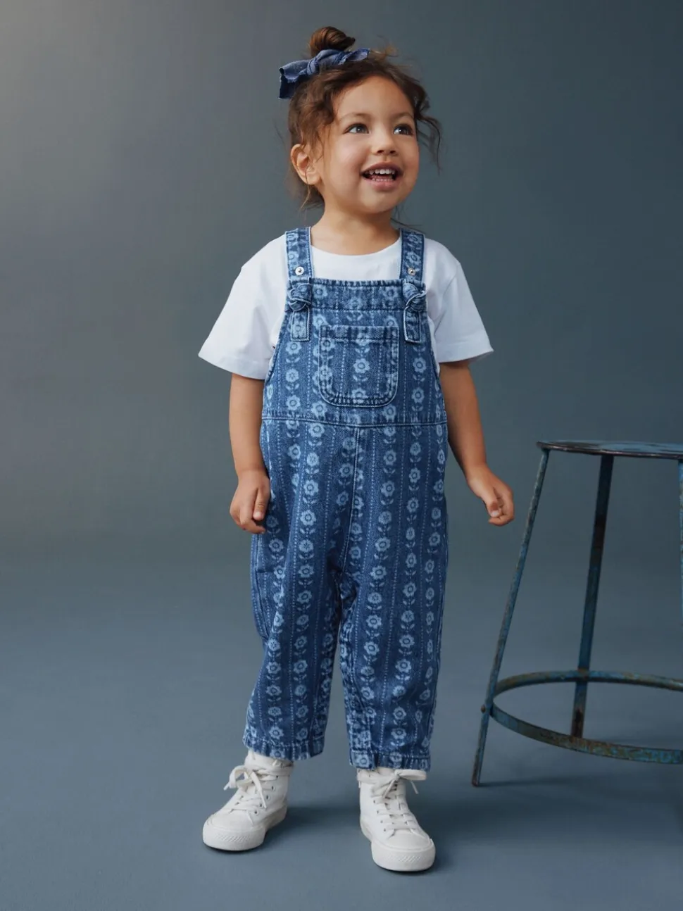 Normaal blauw - Floral Print Dungarees (3mths-7yrs)