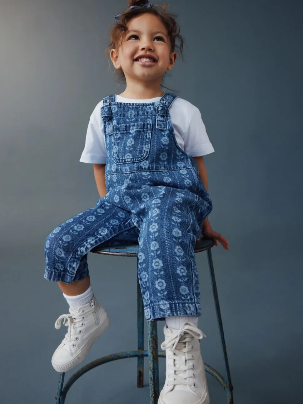 Normaal blauw - Floral Print Dungarees (3mths-7yrs)