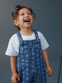 Normaal blauw - Floral Print Dungarees (3mths-7yrs)