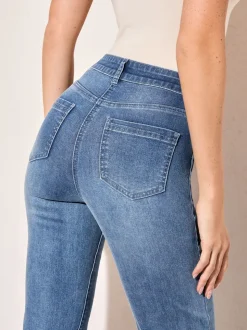 Normaal blauw - Friends Like These jeans met zakken, hoge taille en uitlopende pijpen