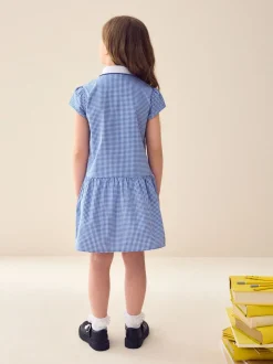 Normaal blauw - Geruite schooljurk met rits aan de voorzijde en hoog aandeel katoen (3-14jr)
