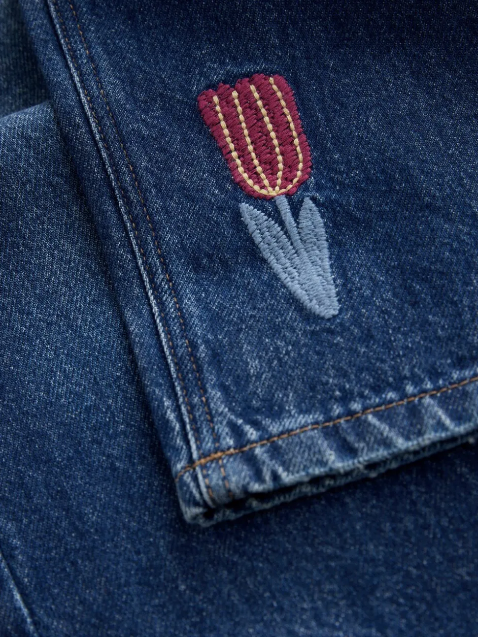 Normaal blauw - Jeans met rechte pijpen en bloemenborduursel (3-16jr)