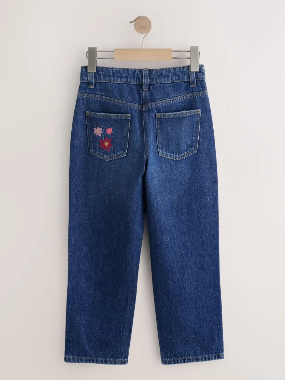 Normaal blauw - Jeans met rechte pijpen en bloemenborduursel (3-16jr)