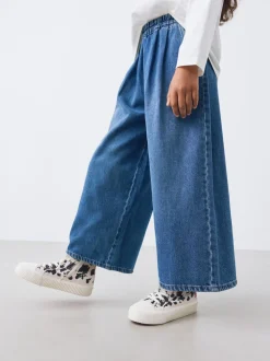 Normaal blauw - Jeans met elastische taille en wijde pijpen (6-16jr)