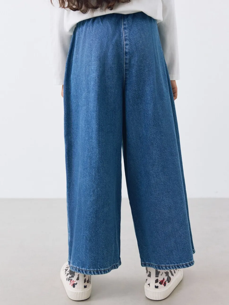 Normaal blauw - Jeans met elastische taille en wijde pijpen (6-16jr)