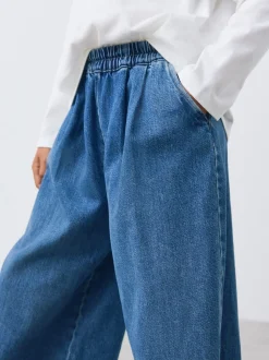 Normaal blauw - Jeans met elastische taille en wijde pijpen (6-16jr)
