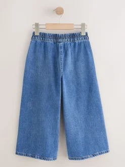 Normaal blauw - Jeans met elastische taille en wijde pijpen (6-16jr)