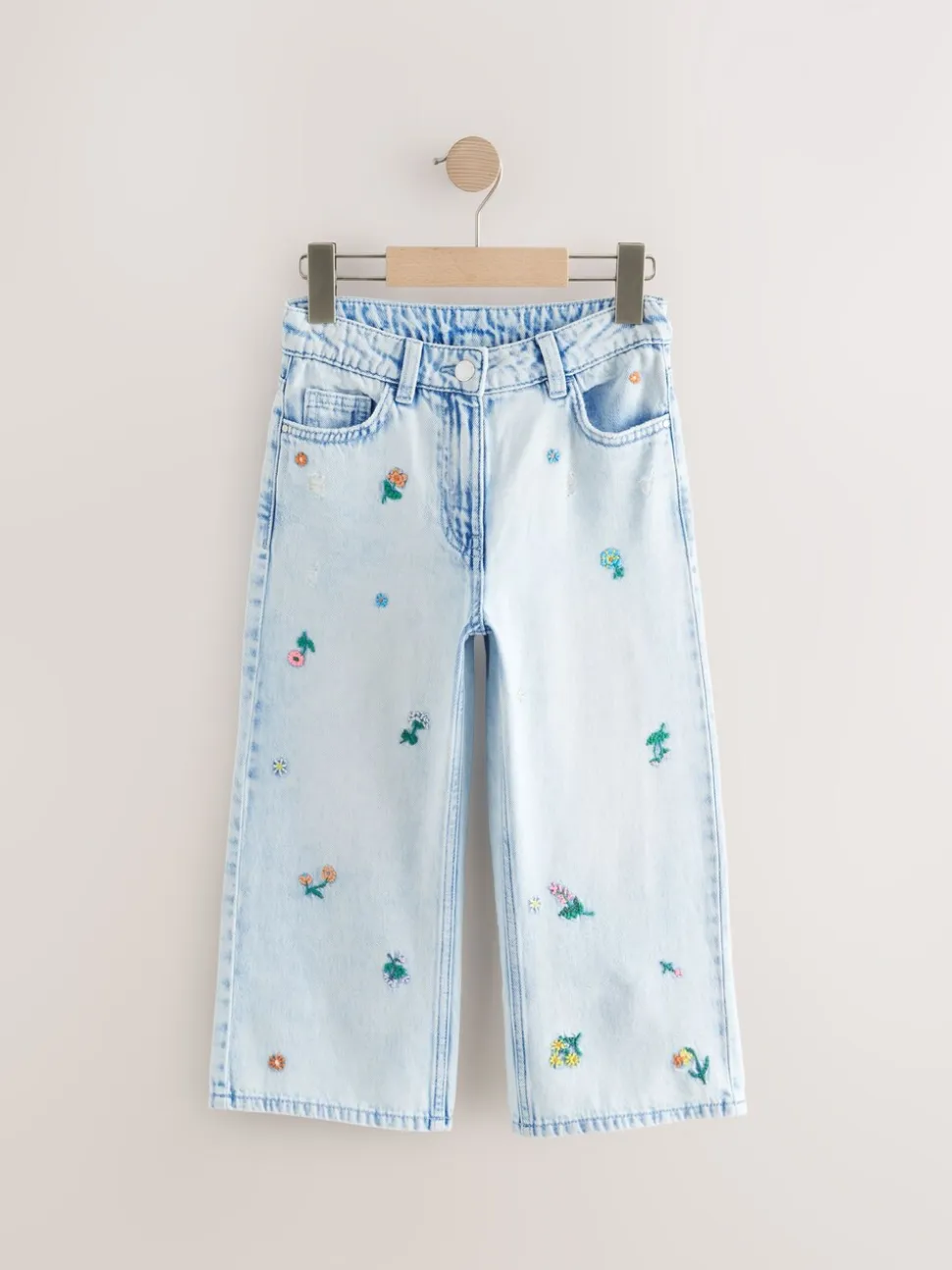 Normaal blauw - Jeans met rechte pijpen en bloemenborduursel (3-16jr)